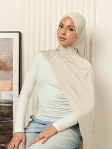 1pc Women's Simple Classic Solid Color Elegant Casual Edged Scarf, Premium Knit Fabric Viscose Jersey Hijabs Scarf, Long Turban Style Headscarf, Suitable For Daily Life, Outings And Gatherings - Multicolor - View 12