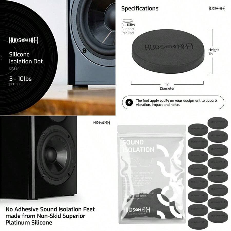Hudson Hi-Fi 1" Platinum Silicone Isolation Dot N-Skid Isolation Feet - Adhesive - 20 Duro - 16 Pack - 西瓜粉 - 查看 1