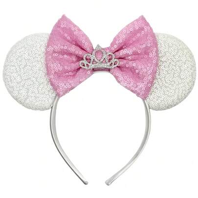 Disney 1件闪亮创意可爱粉白公主女王皇冠主题老鼠大耳朵亮片头箍，学生派对服装配饰