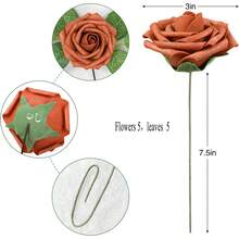 10/20/50/1000 支装（每包 25 支，每支含 25 片叶子）人造象牙色泡沫玫瑰花，带茎，适用于 DIY 婚礼花束、婴儿洗礼中心装饰品、派对餐桌装饰、家居装饰 - 橘色 - 查看 11