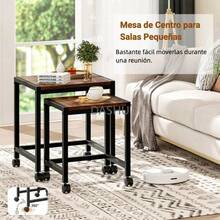 Juego de 2 Mesa Auxiliar con Ruedas, Mesa de Centro para Sala,  Mesas de Laterales Anidación, Mesas de Café Apilable para Sala de Estar, Mesitas de Noche para Recámara, 45x48x53cm, Marrón - por defecto - Ver 5