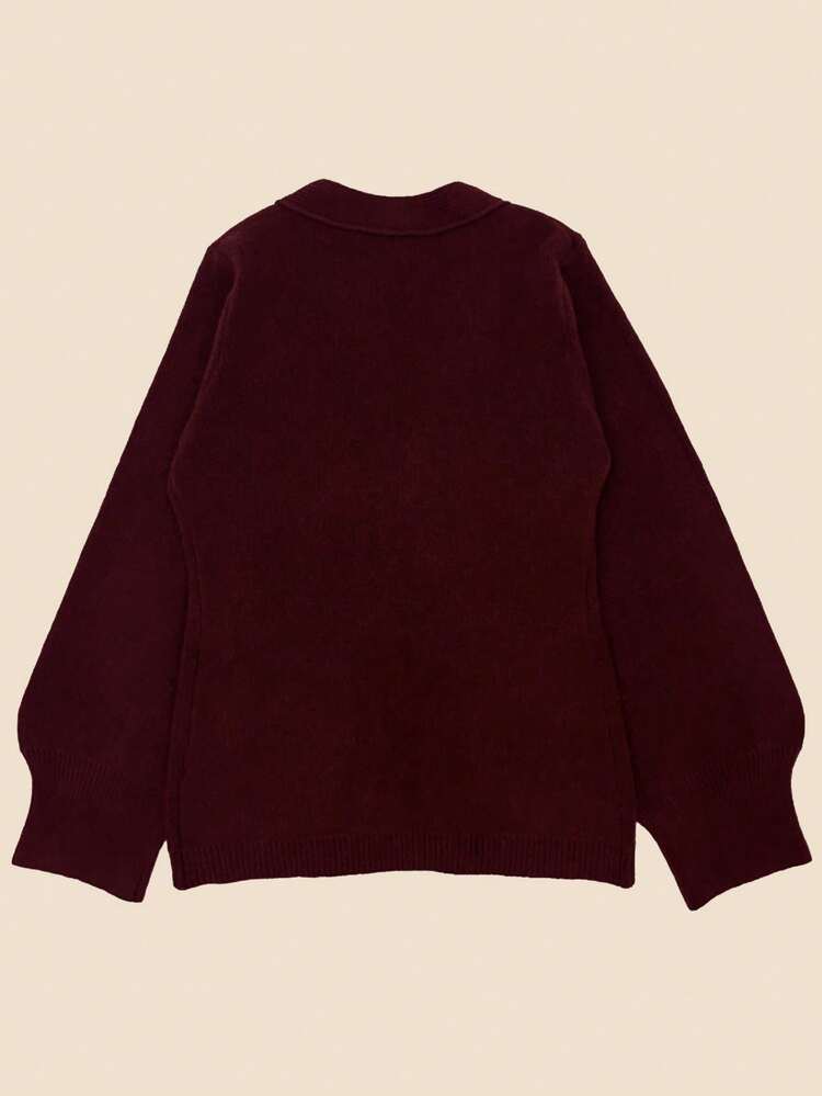 كارديجان نسائي كاجوال أنيق بتفاصيل أزرار ذهبية عتيقة، أمامي مفتوح بأكمام طويلة مصنوع من الصوف، لون أحادي مع جيوب، مناسب للخريف/الشتاء، عيد الميلاد، ، هدية رأس السنة، جاكيت، جاكيت صوفية سميكة - عنابي اللون - مشاهدة 10