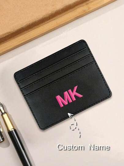 1pc Customizable Name Black Card Holder, Large Capacity Card Case, Compact Card Wallet, Multi-Card Slots, Women's Compact Portable PU Leather Card Holder, Unisex, Suitable For Daily Use, Dating, Birthday, Holiday, Back To School, Summer, Beach, Travel, Commute, Business, Student, Picnic, Camping, Supermarket And More Occasions.