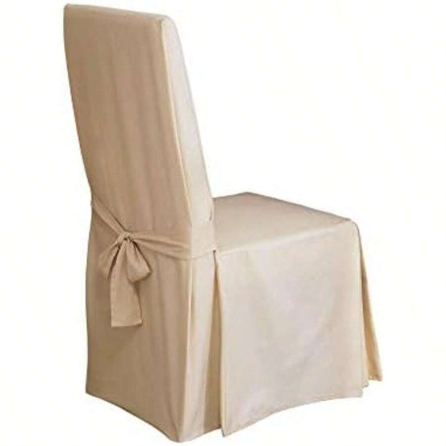 Sure Fit SF33880 - Funda Larga para Silla de Comedor (algodón, hasta 42 Pulgadas de Alto, Lavable a máquina, 100% algodón, 61 x 61 x 106 cm)(Natural LONG DINING CHAIR) - Multicolor - Ver 1