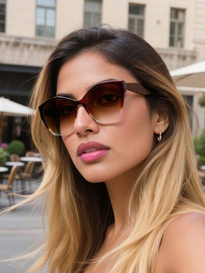 1 Pair Women's Ombre Geometric Fashion Glasses, Suitable For Holidays, Daily Wear And Festival Gifts