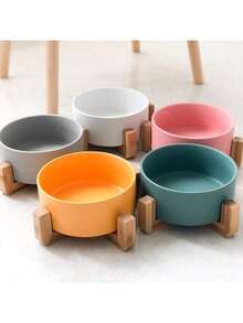 Ceramic Pet Bowl Cat Dog Wooden Rack Bowl Large Capacity Dog Cat Food Water Feeder Cats Small Dogs Pet Bowl - 850ml - View 8