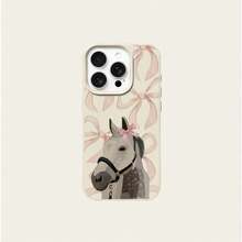1pc TPU Soft Pink Bow & Cute Pony Pattern Phone Case, Compatible With IPhone 17 Pro Max/17/16 Pro Max/15/13/12/11, S20 FE/A15/S24/A55, Redmi Note 11/12/13 Pro, Full Body Shockproof Protective Cover - White - View 5