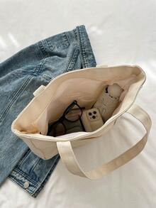 轻便易携，适合学校、校园、图书馆、购物、旅行、户外活动、野餐等各种场合。大容量手提包/单肩包 - 米色 - 查看 8