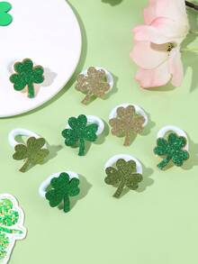 8pcs St. Patrick's Day Hair Ties Cute Sparkly Glitter Clover Rubber Bands Cute Shamrock Ponytail Holder Festive Hair Ring Lucky Clover Hair Rope Kids Baby Hair Accessories - Green - View 2