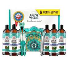 GuruNanda CocoMint Oil Pulling Mouthwash For Complete Oral Hygiene, 7 Essential Oils &Amp; Vitamins For Happy Teeth &Amp; Gums &Amp; Fresh Breath, With 2 Toothbrushes &Amp; Tongue Scraper, Alcohol-Free, 6X8 Oz - ColorC - 查看 1
