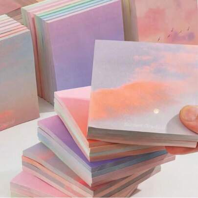 50pcs Ombre Color Sticker Set, Gradient From Pink Mist To Purple Halo, Suitable For Notebooks/Journals, Can Be Used As Notes Or Decorative Stickers For Office & School Supplies, Cute, Convenient, Strong Adhesive Ombre Stickers For Student Stationery