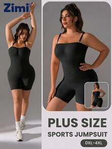 Zimi Collection 1pc Plus Size Seamless Shapewear, Women 1XL-4XL Beige, Adjustable Straps, High Waist Shorts Jumpsuit, Suitable For Gym Workout, Daily Wear, Dress Layering - Black - View 3