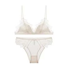 MOYISU-Sujetador trasero Sexy de encaje rojo, malla bordada francesa, sin anillo de acero, copa triangular, pecho grande, conjunto de ropa interior pequeña - sujetador negro - Ver 10