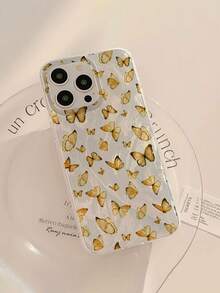 1pc Minimalist Personalized Yellow Butterfly Pattern Waterproof Anti-Fingerprint Anti-Scratch Transparent IMD Soft Glossy Smooth Phone Case, Suitable For Confession, Friends, Family, Couples, Birthday, Holiday Gifts, Compatible With IPhone 17/17 PLUS/17 PRO/17 PRO MAX - Multicolor - View 3