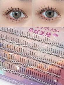200 Single-Cluster 8-12mm A-Shaped Pointed-Tailed False Eyelashes, Large-Capacity, Natural Curling, Slender, Super-Soft, Simulated Ultra-Fine Black Stems, Enlarged Eyes, Distinct Roots, Segmented Grafted Hair, Daily Portable, Light And Skin-Friendly - Black - View 4
