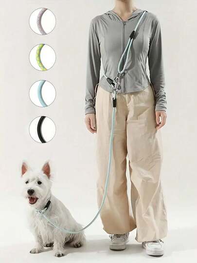 1개 핸즈프리 개 가죽 끈, 조절 가능한 크로스바디 개 가죽 끈, 폴리에스터 섬유 브레이드, 모든 개를 위한 반사 야외 산책 가죽 끈