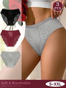 MIOTAN 3条装女士中/低腰蕾丝内裤，性感柔软透气内衣 - 彩色 - 查看 1