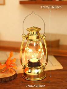 1pc Vintage Handheld Flickering Wick Lantern With Battery, Suitable For Home Decor, Tabletop Decor, LED Fairy Lights, Room Desk Decor Lantern, Wedding Party Holiday Camping Decor LED Fairy Lights, Copper Wire Wick Decor Lantern, Room Decor Retro Lantern Nightlight - Yellow Light - View 18