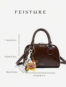 1个纯色PU皮革保龄球包，女士单肩斜挎包，带吊坠，适合女孩、女士、大学生、年轻职业人士，非常适合工作、商务、通勤、上学等场合。 - 咖啡 - 查看 8