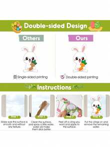 137pcs/9sheets Easter Cartoon Rabbit & Egg Static Cling Window Stickers, Double-Sided Colorful Egg Rabbit Chick Flower Glass Window Decals, Reusable, Holiday Shop Window Decor, Home Decoration, Party Supplies - Multicolor - View 8