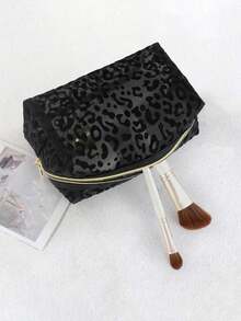 1pc Women's Mesh Lining Cosmetic Bag Portable Travel Home Makeup Organizer Pouch Toiletry Bag Dorm Room Essential Storage Bag For Daily Use Vacation Trip - Black - View 2