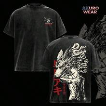Aki Hayakawa Vintage Washed Sweatshirt Hoodie T-Shirt –  Anime Graphic Pullover, Dark Aesthetic Oversized Streetwear, Soft Cotton Unisex Top, Fox Devil Inspired Design, Gift For CSM Fans - 黑色 - 查看 9