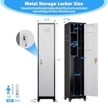 72" H Broom Closet Storage Cabinet Metal Garage Storage Cabinet With Wheels Pegboard Locking Door And Hooks For Garage Home Utility Cleaning Cabinet For Broom And Mops Black And White - BlackandWhite - View 3