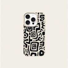1pc TPU Material Black Abstract Geometric Pattern Phone Case Compatible With Iphone 17 Pro Max/17/16 Pro Max/15/13/12/11, S20 FE/A15/S24/A55, Compatible With Redmi Note 11/Note 12/Note 13 Pro, Full Coverage Anti-Drop Soft Shell Phone Protective Cover,International Version, Not The Domestic Version - White - View 5