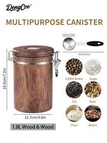 Dengcoo 1个1.8升咖啡罐，咖啡豆密封储存罐，不锈钢厨房食品储存容器，带日期追踪器和量勺，咖啡配件，适用于研磨咖啡、咖啡豆、茶叶、糖、面粉、谷物等。 - 彩色 - 查看 12