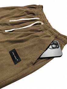 Hidkat Women's Corduroy Casual Straight Leg Pants, Solid Color Drawstring Vintage Pockets, Breathable & Comfortable, Suitable For Daily Activities, Autumn/Winter - Brown - View 7