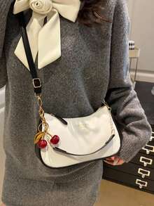 Fashionable Solid Color Letter Versatile Simple Armpit Women's Crossbody Bag Elegant Chain Shoulder Bag, Suitable For Shopping, Wallets, Shopping, Young Women, College Students, Newcomers, White-Collar Workers. They Are Very Suitable For Offices, Universities, Work, Business, Commuting, Outdoor Activities, Travel, And Outings - White - View 3
