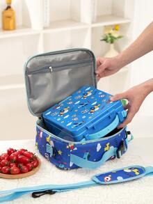 1pc Colorful Cartoon Print High Cost-Effective Large Capacity Insulated Lunch Bag, Portable Handheld Shoulder Crossbody Thermal Bag With Shoulder Strap, Ice Pack, Lunch Box And Bento Bag, Suitable For Work And Outdoor Activities - Multicolor - View 3