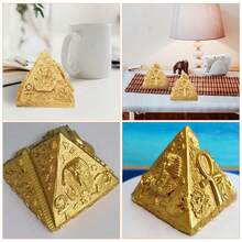Adorno Pirámide Egipcia Decorativa Vintage de Escritorio Figura Piramidal Coleccionable en Resina Modelo Gran Pirámide de Keops para Decoración Interior y Accesorios Hogar - Dorado - Ver 4