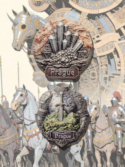 1个复古布拉格浮雕冰箱贴，捷克共和国金属质感旅行纪念冰箱贴，家居装饰创意礼品，3D浮雕树脂PVC冰箱贴，厨房装饰，著名风景冰箱贴，旅行爱好者家居装饰礼品