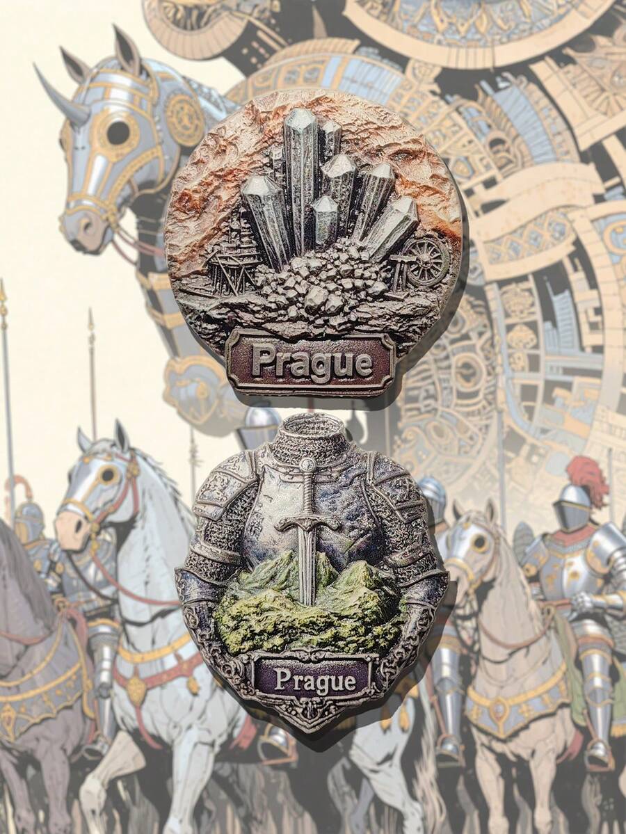 1 Peça Ímã de Geladeira Vintage de Praga com Relevo, Ímã Souvenir de Viagem com Textura Metálica da República Tcheca, Presente Criativo de Decoração Doméstica, Ímã de Geladeira Artesanal em Resina 3D Gravada em PVC, Decoração de Cozinha, Ímã de Paisagem Famosa, Presente de Decoração Doméstica para Amantes de Viagem - Multicolorido - Visão 1