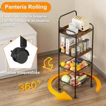 CYPNFruteros de Cocina Modernos 4 Niveles con Estante Superior Carrito Organizador de Almacenamiento Estante para Cocina Organizador de Frutas y Verduras Metal Frutero con Cajones y RuedasFashion - 219617114 - Ver 3