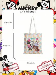 Disney 1個迪士尼米奇與好友印花帆布托特包，可愛卡通女款肩背包，大容量，可折疊購物袋，適合學生/大學生/青少年/日常/外出/購物/上班族 - 米色 - 查看 4