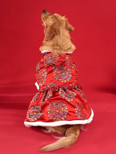 New Polyester Chinese Festival Pet Dress, Suitable For Outings Or Home Wear For Small To Medium Poodle And Bichon Frise Dogs