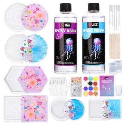 Coaster Kit 16oz DIY Epoxy Resin Kit Wit Mol And Mica Powder Complete Set Craf  Adul Ginners Ideal Starter DIY Art Supplies Gift Set  Adul
