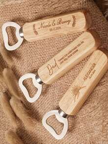 Customized Text/Logo Wooden Bottle Opener, Personalized Wedding Gift And Party Favor, Groomsmen/Bridesmaids Gift, Father's Day Gift For Dad, Stainless Steel And Wood Kitchen Tool - Multicolor - View 8
