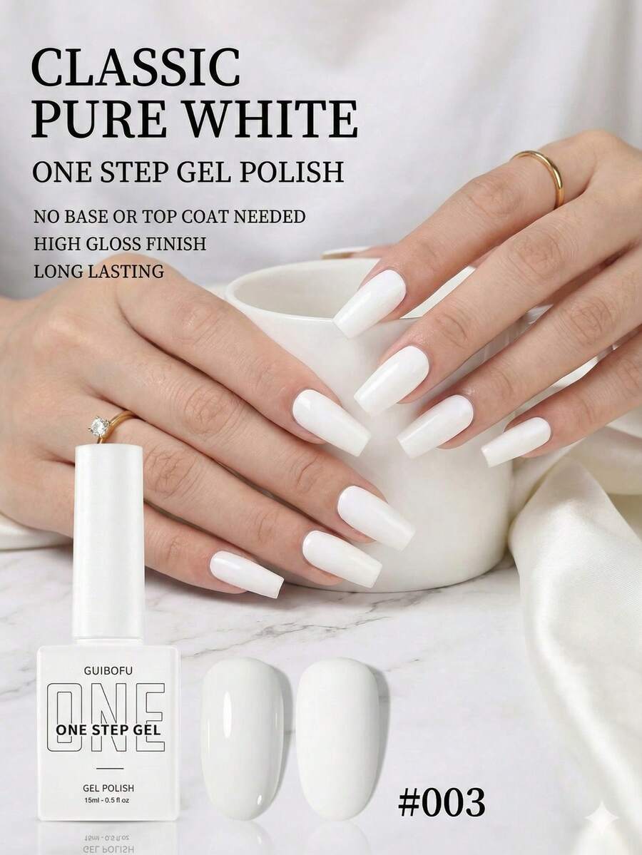 Sơn gel một bước 3 trong 1 màu trắng tinh khiết 15ml, không cần lớp sơn lót hay sơn phủ, màu trắng đặc lý tưởng cho móng tay kiểu Pháp, móng cưới, móng cô dâu, móng nghệ thuật tuyết Giáng sinh, sơn gel UV LED dung tích lớn.