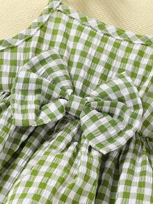 2件套女婴柔软舒适休闲优雅套装，可爱蝴蝶结装饰格子图案荷叶边连体衣连衣裙和发带套装，新生儿婴儿服装，适合夏季日常穿着、度假、派对、拍照、户外活动 - 彩色 - 查看 6