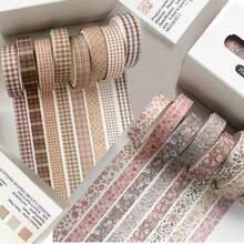 8 Rolls Retro Arts Adhesive Tapes, Flowers / Plaid Washi Tape Charming Vintage Washi Tape Set Thin Retro Decorative Masking Tapes For Journals Scrapbooking DIY Crafts Planners Gift Wrapping