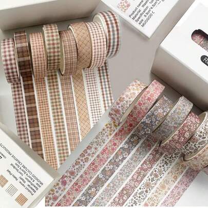 8 cuộn băng dính trang trí nghệ thuật cổ điển, băng dính Washi họa tiết hoa/kẻ caro, bộ băng dính Washi retro quyến rũ, băng dính trang trí mỏng kiểu cổ điển, thích hợp cho sổ tay, album ảnh, đồ thủ công DIY, sổ kế hoạch, gói quà.