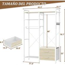 Perchero Reversible 115x40x200 cm Armario con 6 Niveles y 2 Cajones Perchero Resistente con Estantes Armario Portátil Independiente Sistema de Guardarropa con Ganchos Colgadores Beige - Beis - Ver 2