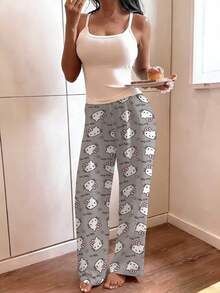 Sanrio 1件Hello Kitty三丽鸥女士睡裤，可爱Y2K风格睡衣，家居服，三丽鸥卡通人物周边商品 - 灰色 - 查看 3