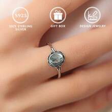 1 Peça Anel de Prata 925 com Flor Incrustada de Ágata Natural para Mulheres - Prata antiga - Visão 4