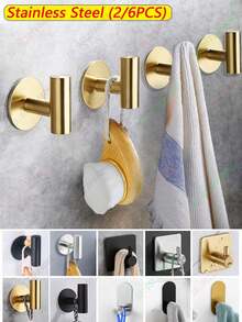 6/2pcs Heavy Duty Adhesive Wall Hooks, Self-Adhesive Hanging Hooks, Towel Rack Hooks, Coat Rack, Key Rack, Bathroom & Kitchen Storage Hardware Accessories, Stainless Steel Material, Heavy Duty Towel Hooks, No Drill Clothes Rack, Waterproof Hanging Hooks, Shower Curtain Hooks, Wall Mounted, Towel Rack, Wall Hooks, Suitable For Hanging Bathrobes, Sponges In Bedroom, As Well As Shower Room, Classroom, Garage, Apartment, Dorm, Cabinet, Refrigerator, Ideal For Storage And Organization. - Multicolor - View 12