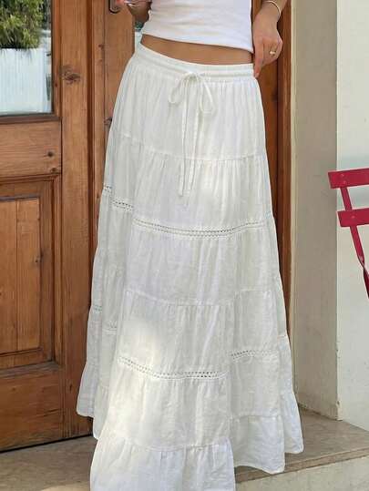 纯色打结荷叶边下摆休闲百搭半身裙