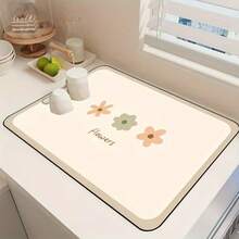 This Single-Piece Floral Pattern Kitchen Countertop Mat Is Made With A Quick-Drying Diatomite Protective Layer, Featuring Waterproof, Easy-To-Clean, And Heat-Insulating Properties. It Can Be Used As A Kitchen Countertop Draining Mat, Dining Table And Bar Counter Absorbent Pad, Non-Slip Tablecloth, Drying Mat, And Pet-Friendly Pad. Additionally, It Can Also Serve As A Dining Table Decoration, Tableware Mat, And Kitchen Home Decor. - Multicolor - View 6